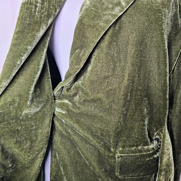 Nasty Gal Olive Green Velvet Blazer Jacket Side Tie Whimsigoth Y2K Festive Sz 2 - Picture 7 of 15